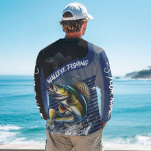 Load image into Gallery viewer, Walleye fishing Custom UV protection fishing long sleeve shirt, Walleye Fishing jerseys | Blue NQS9352