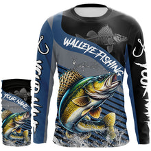 Load image into Gallery viewer, Walleye fishing Custom UV protection fishing long sleeve shirt, Walleye Fishing jerseys | Blue NQS9352