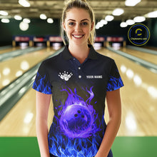 Load image into Gallery viewer, Black and Blue Flame Lightning Thunder Bowling Jersey for Women custom Bowling Team League Shirts NQS11425