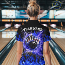 Load image into Gallery viewer, Black and Blue Flame Lightning Thunder Bowling Jersey for Women custom Bowling Team League Shirts NQS11425