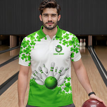 Load image into Gallery viewer, Green and White Shamrock pattern Bowling Shirts For Men Custom St Patrick Day Bowling Team Jerseys NQS9496