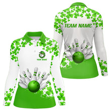 Load image into Gallery viewer, Green and White Shamrock pattern Bowling Shirts For Women Custom St Patrick Day Bowling Team Jerseys NQS9496