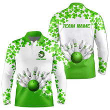 Load image into Gallery viewer, Green and White Shamrock pattern Bowling Shirts For Men Custom St Patrick Day Bowling Team Jerseys NQS9496