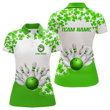 Load image into Gallery viewer, Green and White Shamrock pattern Bowling Shirts For Women Custom St Patrick Day Bowling Team Jerseys NQS9496
