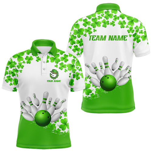 Green and White Shamrock pattern Bowling Shirts For Men Custom St Patrick Day Bowling Team Jerseys NQS9496