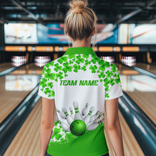 Load image into Gallery viewer, Green and White Shamrock pattern Bowling Shirts For Women Custom St Patrick Day Bowling Team Jerseys NQS9496