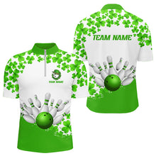 Load image into Gallery viewer, Green and White Shamrock pattern Bowling Shirts For Men Custom St Patrick Day Bowling Team Jerseys NQS9496