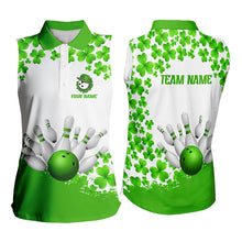 Load image into Gallery viewer, Green and White Shamrock Bowling Sleeveless Polo Shirts Custom St Patrick Day Bowling Team Jerseys NQS9496