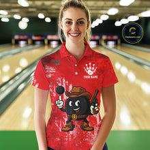 Load image into Gallery viewer, Custom Funny Cowboy Gunster Bowling Polo, 1/4 zip Shirts For Women, Bowling Team League Jerseys | Red NQS11625