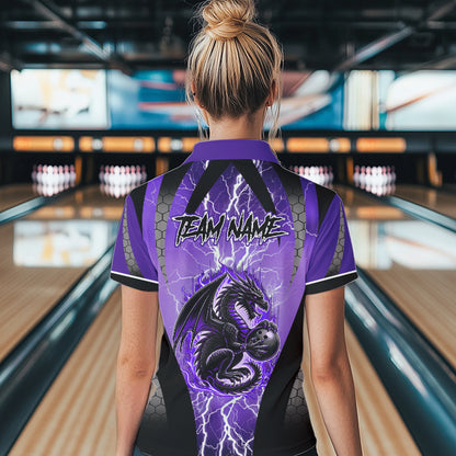 Black and Purple Thunder Lightning Dragon Bowling Team Shirts For Women Custom Bowling Uniform NQS9662