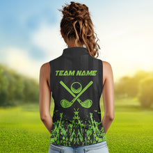 Load image into Gallery viewer, Black and Green Camo Sleeveless Golf polo shirt custom team golf outfit ladies, personalized golf gift NQS9664