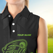 Load image into Gallery viewer, Black and Green Camo Sleeveless Golf polo shirt custom team golf outfit ladies, personalized golf gift NQS9664