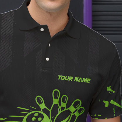 Black and Green Camo Bowling Team Shirts For Men Custom Bowling Uniform Polo, Quarter Zip Shirts NQS9665