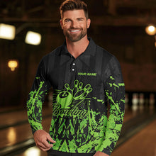 Load image into Gallery viewer, Black and Green Camo Bowling Team Shirts For Men Custom Bowling Uniform Polo, Quarter Zip Shirts NQS9665