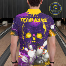 Load image into Gallery viewer, Purple and Yellow Lightning Thunder Storm Skull Bowling Shirts For Men Custom Bowling Team Jerseys NQS11730