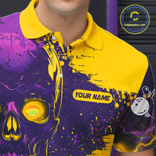 Load image into Gallery viewer, Purple and Yellow Lightning Thunder Storm Skull Bowling Shirts For Men Custom Bowling Team Jerseys NQS11730