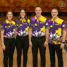 Load image into Gallery viewer, Purple and Yellow Lightning Thunder Storm Skull Bowling Shirts For Men Custom Bowling Team Jerseys NQS11730