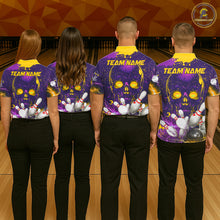 Load image into Gallery viewer, Purple and Yellow Lightning Thunder Storm Skull Bowling Shirts For Men Custom Bowling Team Jerseys NQS11730