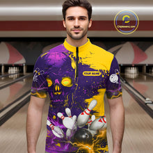 Load image into Gallery viewer, Purple and Yellow Lightning Thunder Storm Skull Bowling Shirts For Men Custom Bowling Team Jerseys NQS11730