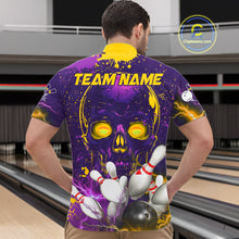 Load image into Gallery viewer, Purple and Yellow Lightning Thunder Storm Skull Bowling Shirts For Men Custom Bowling Team Jerseys NQS11730