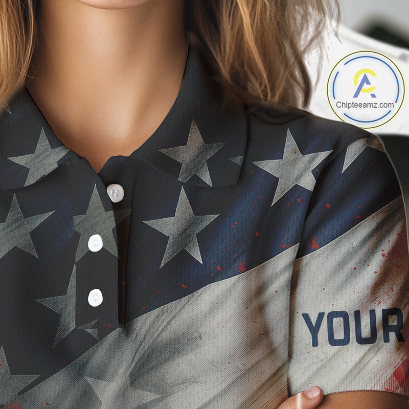 Personalized golf polos shirts for women American flag 4th July custom patriotic ladies golf wears NQS9945
