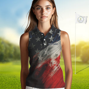 Personalized sleeveless golf polos shirts American flag 4th July custom patriotic ladies golf wears NQS9945