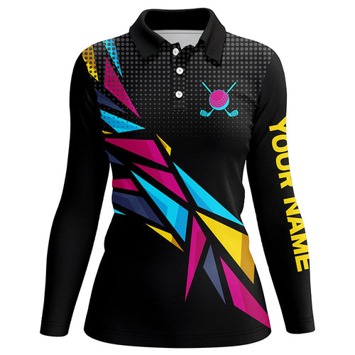 Colorful black pattern Womens golf polo shirts custom golf tops for ladies, golfing gifts NQS7798