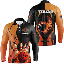 Load image into Gallery viewer, Black and Orange Flame Bowling Polo, Quarter Zip shirts for men custom team bowling jerseys bowl gifts NQS7799