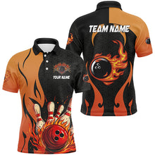 Load image into Gallery viewer, Black and Orange Flame Bowling Polo, Quarter Zip shirts for men custom team bowling jerseys bowl gifts NQS7799