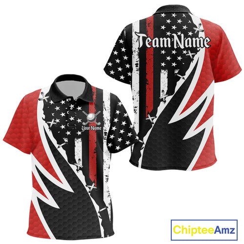 Red, White and Black American Flag Kid Golf polo shirt Custom Patriotic Team Golf attire for Kid NQS10430