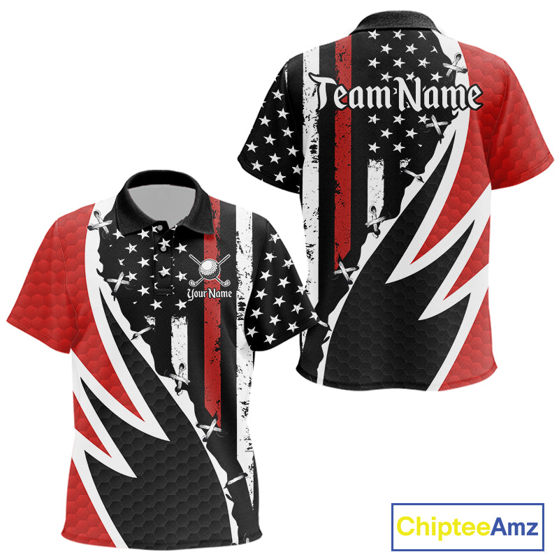 Red, White and Black American Flag Kid Golf polo shirt Custom Patriotic Team Golf attire for Kid NQS10430