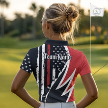 Load image into Gallery viewer, Red, White and Black American Flag Women Golf polo shirt Custom Patriotic Team Golf attire for ladies NQS10430