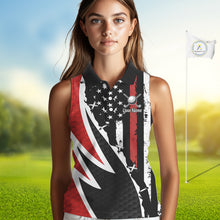 Load image into Gallery viewer, Red, White and Black American Flag Sleeveless polo shirt Custom Patriotic Team Golf attire for ladies NQS10430