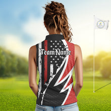 Load image into Gallery viewer, Red, White and Black American Flag Sleeveless polo shirt Custom Patriotic Team Golf attire for ladies NQS10430