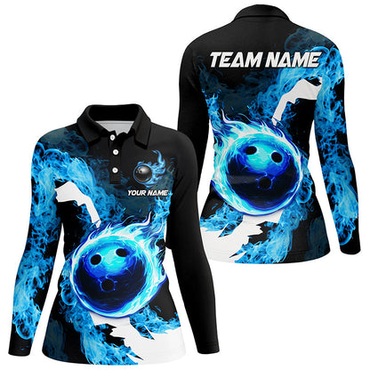 Blue Flame Fire Bowling Shirts for Women Custom Bowling Team Jersey Bowling Polo & Quarter-Zip Shirts NQS8455
