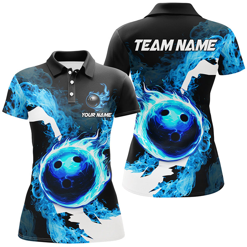 Blue Flame Fire Bowling Shirts for Women Custom Bowling Team Jersey Bowling Polo & Quarter-Zip Shirts NQS8455