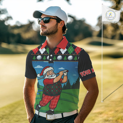 Funny Santa Golf argyle pattern Christmas Golf polo shirts for Men custom Christmas golf gifts NQS10856