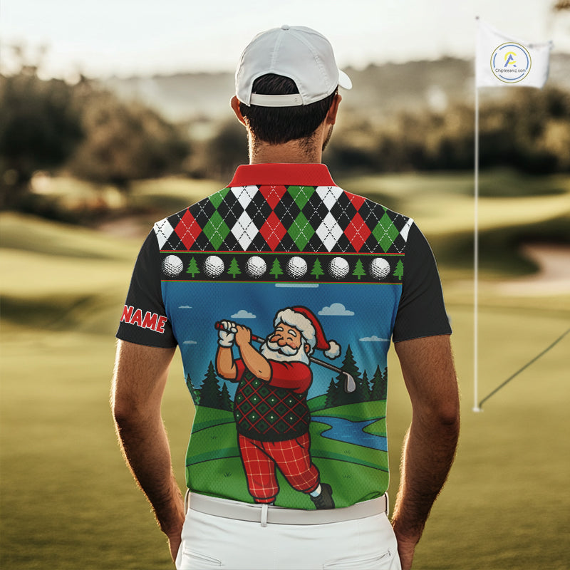Funny Santa Golf argyle pattern Christmas Golf polo shirts for Men custom Christmas golf gifts NQS10856