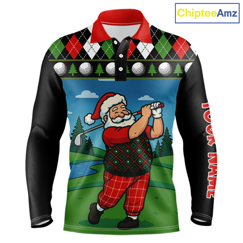 Funny Santa Golf argyle pattern Christmas Golf polo shirts for Men custom Christmas golf gifts NQS10856