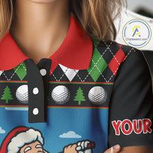 Load image into Gallery viewer, Funny Santa Golf argyle pattern Christmas Golf polo shirts for Women custom Christmas golf gifts NQS10856