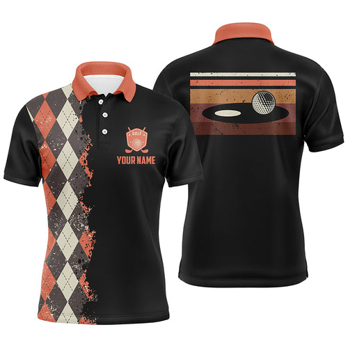 Vintage argyle plaid pattern black custom mens golf polo shirt, golf tops for men NQS6825