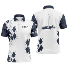 Load image into Gallery viewer, Funny white Mens golf polos shirts custom name blue argyle pattern cool golf gifts NQS4525