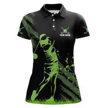Load image into Gallery viewer, Black and Green Womens Golf Polo Shirts custom golf shirt for women, personalized golf gift for ladies NQS9157