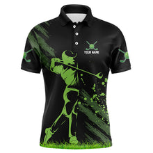 Load image into Gallery viewer, Black and Green Mens Golf Polo Shirts custom golf shirt for men, personalized golf gift for men NQS9157