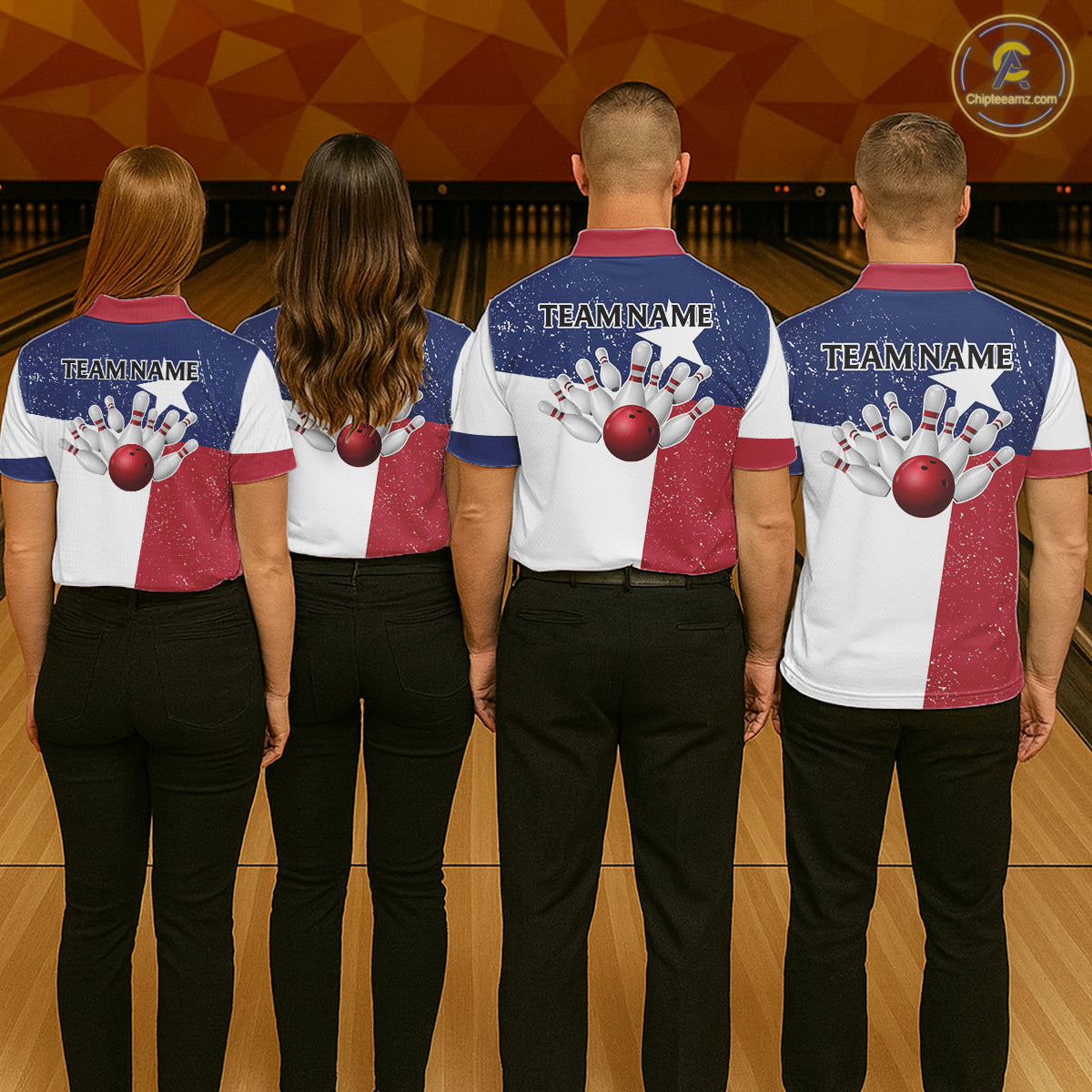 Grunge Texas Flag Bowling Polo, 1/4 Zip Shirts For Men Custom patriotic Texas Team Bowling Jerseys NQS11239
