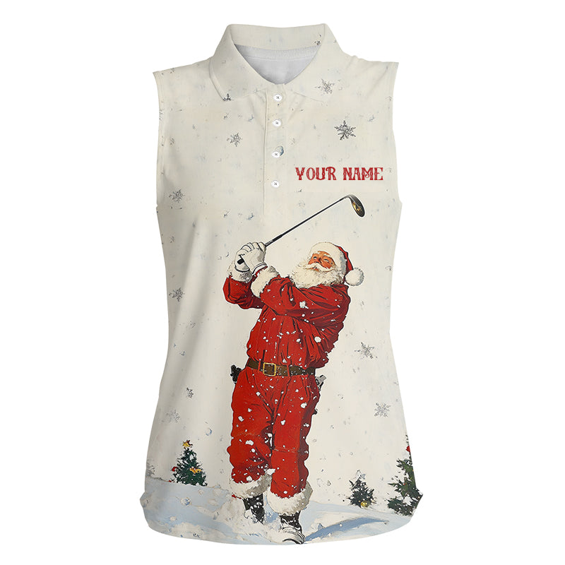 Snow Golfing Santa Women sleeveless polo shirt custom Christmas golf shirts for ladies, cool golf gift NQS8910