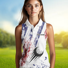 Load image into Gallery viewer, American flag patriotic Women sleeveless polos custom swing swear look for ball repeat ladies golf top NQS9359