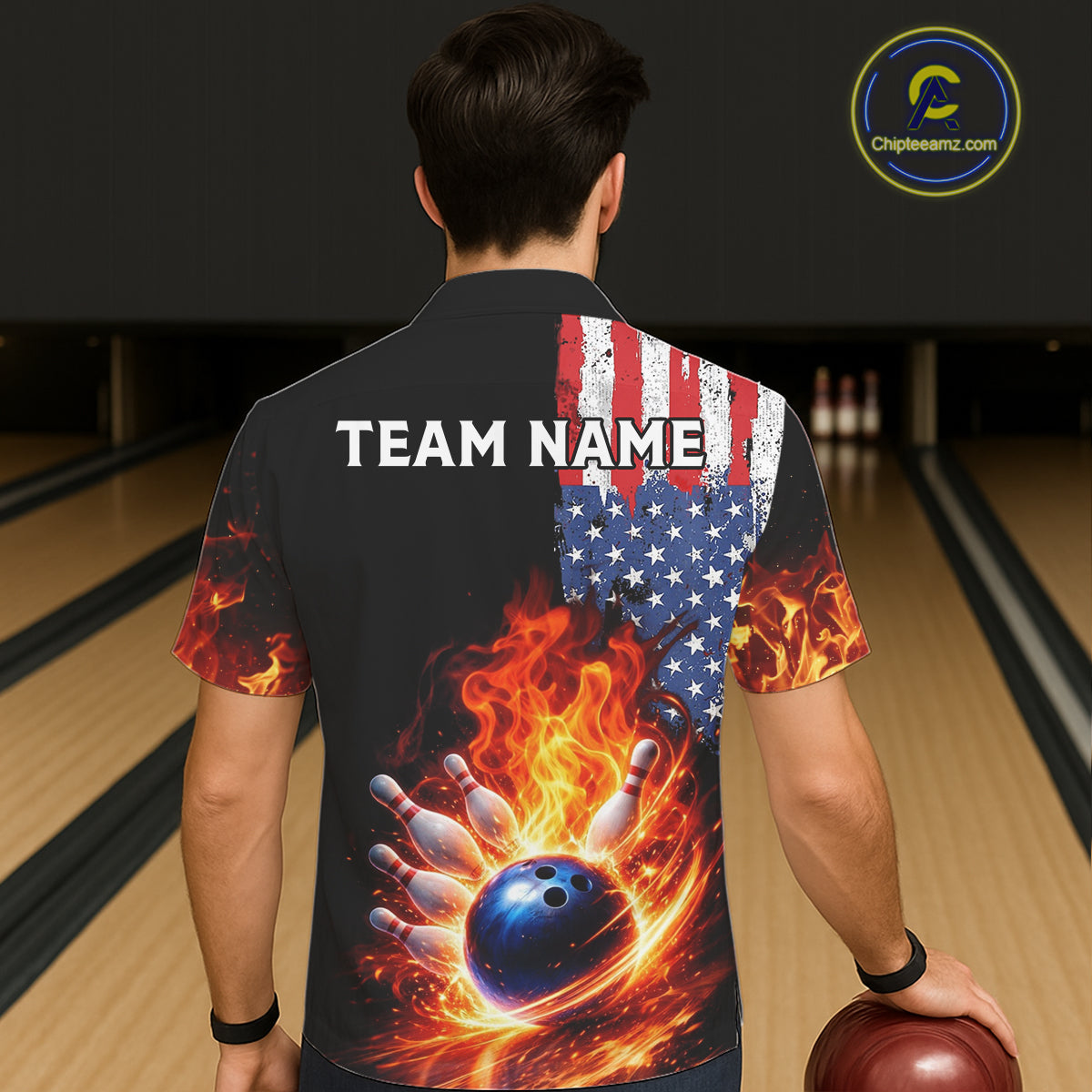 American Flag Flame bowling Hawaiian shirts Custom patriotic team bowling button-up shirts NQS11432
