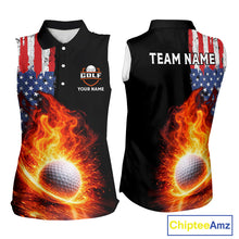 Load image into Gallery viewer, American Flag Flame Ladies sleeveless golf tops Custom patriotic team Golf jersey, ladies golf outfit NQS11433