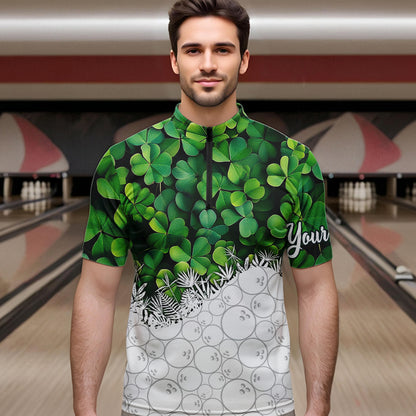 Bowling Shirts For Men custom Green clover white bowling camo St Patrick Day Bowling attire for mens NQS9501